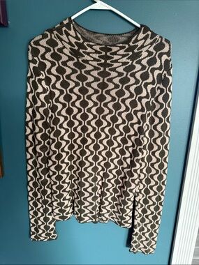 Fate Wavy Geometric Crewneck Sweater - Brown & Cream